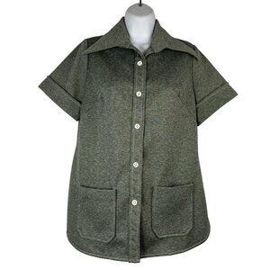 Vintage 70s Young Street Gray Fly Collar Double Knit Polyester Shirt